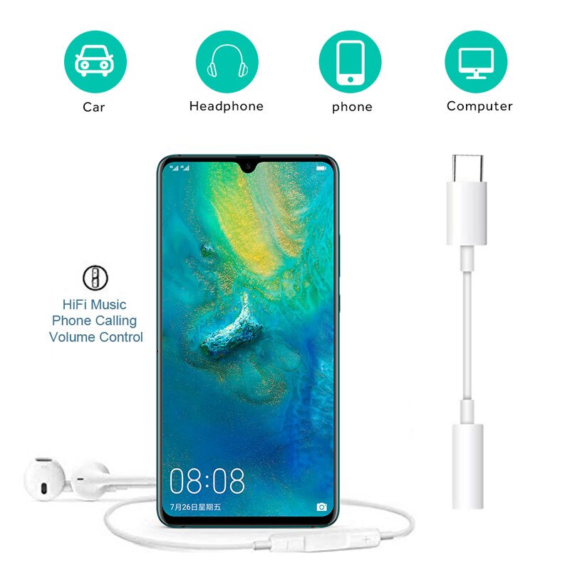 Dây Cáp Chuyển Đổi Cổng C Sang Cổng Cắm Tai Nghe 3.5mm Cho Huawei Mate 20 P30 Pro Xiaomi Mi 8 9 Se Type C