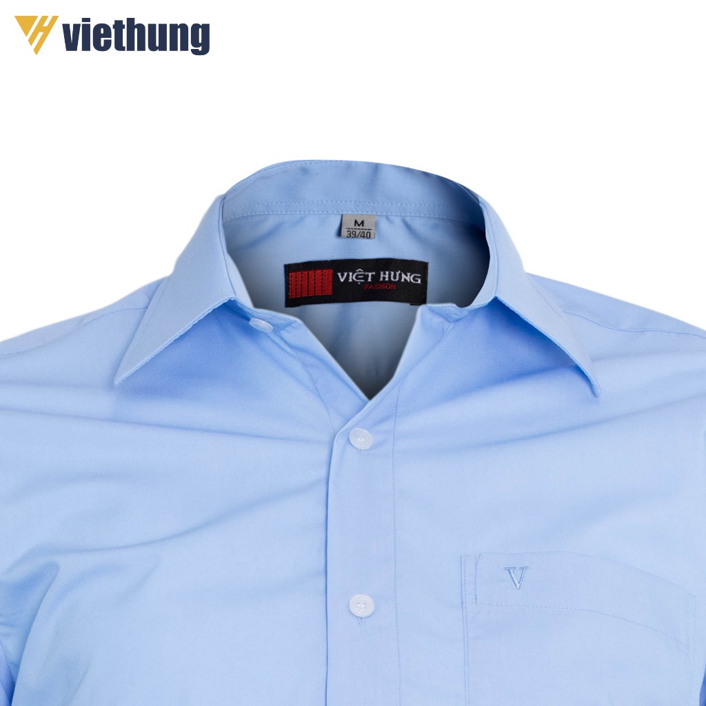 Áo Sơ Mi Nam Dài Tay Trơn Dáng Suông Vạt Ngang Chất Vải Ion Mỹ Thoáng Mát Túi Ngực Logo Thêu Nổi VIỆT HƯNG | BigBuy360 - bigbuy360.vn
