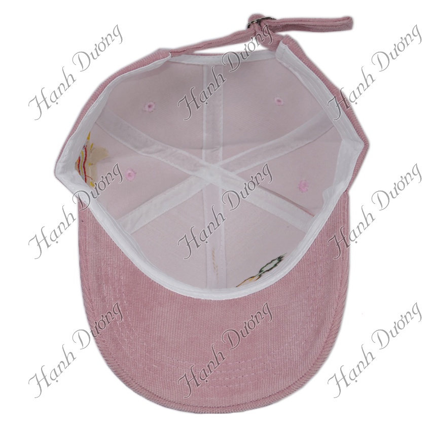 Nón kết nhung thêu Cà Rốt thời trang, chất liệu vải nhung tăm gân nổi
