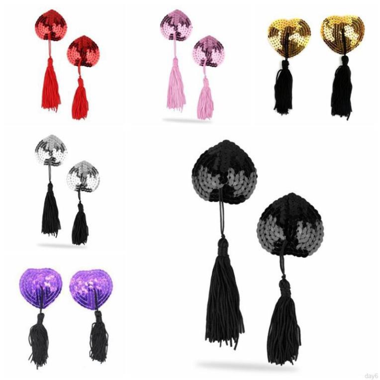 Miếng dán che đầu ngực bằng silicone trang trí sequin và tua rua