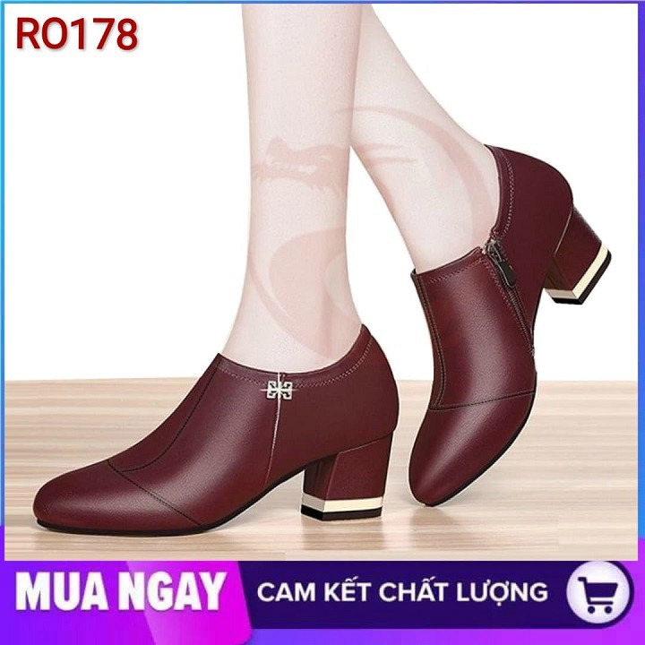 Giày boot nữ cổ thấp đế cao 5cm hai màu đen đỏ hàng hiệu rosata Ro178