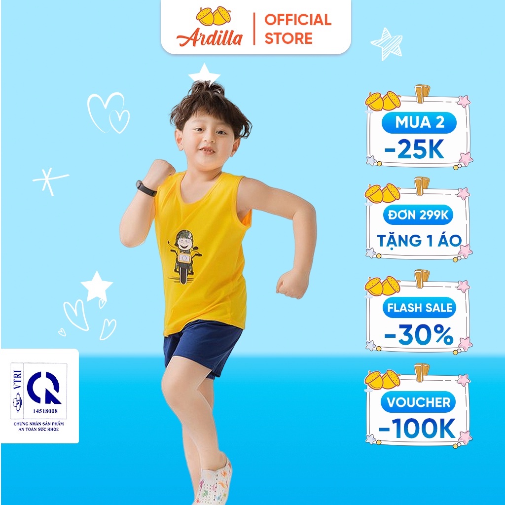 Bộ Quần Áo Ba Lỗ Bé Trai ARDILLA Hoạ Tiết Bộ Đội Kiểu Dáng Khoẻ Khoắn, Chất Vải Cotton Mát Nhẹ Cho Bé 2-9 Tuổi K121BSS20