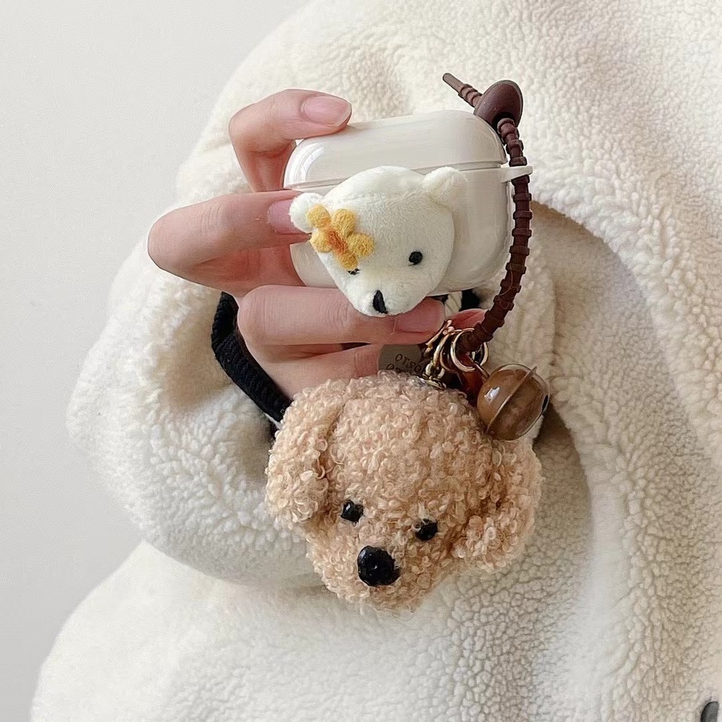 Vỏ bảo vệ hộp sạc tai nghe Airpods 1/2 Pro bằng TPU mềm đính chú chó bông xinh xắn