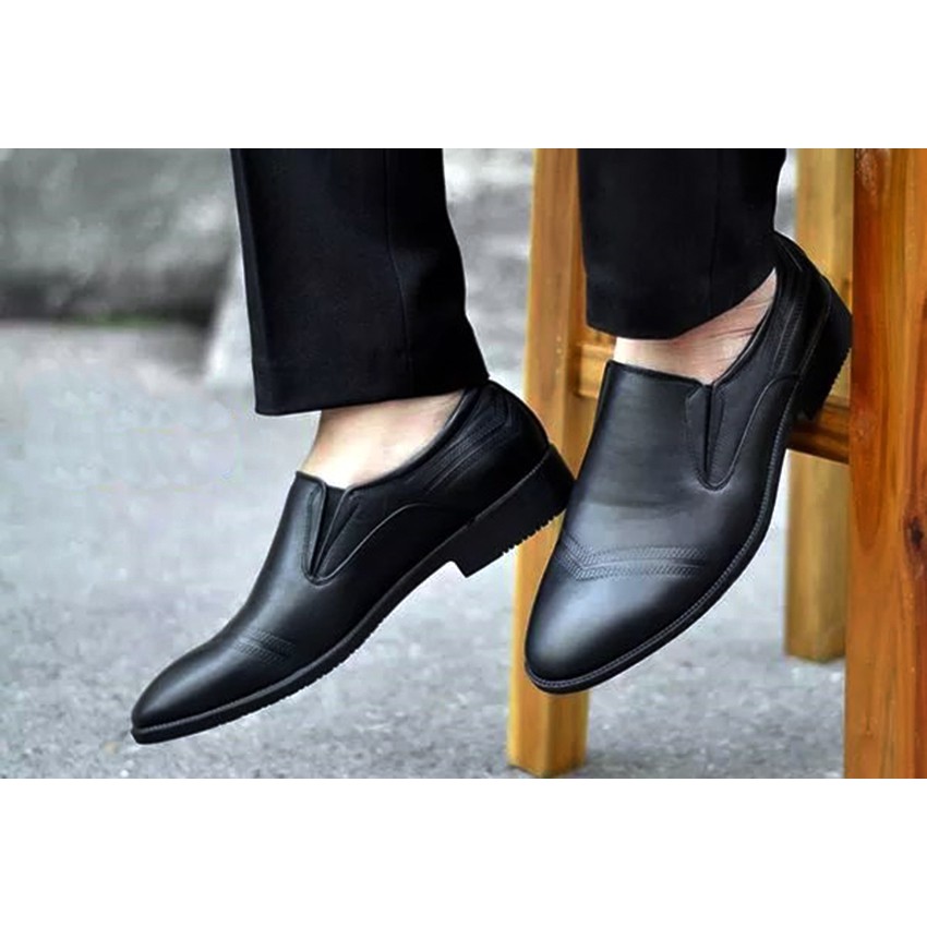 Giày lười nam mũi nhọn da bò thật CS08