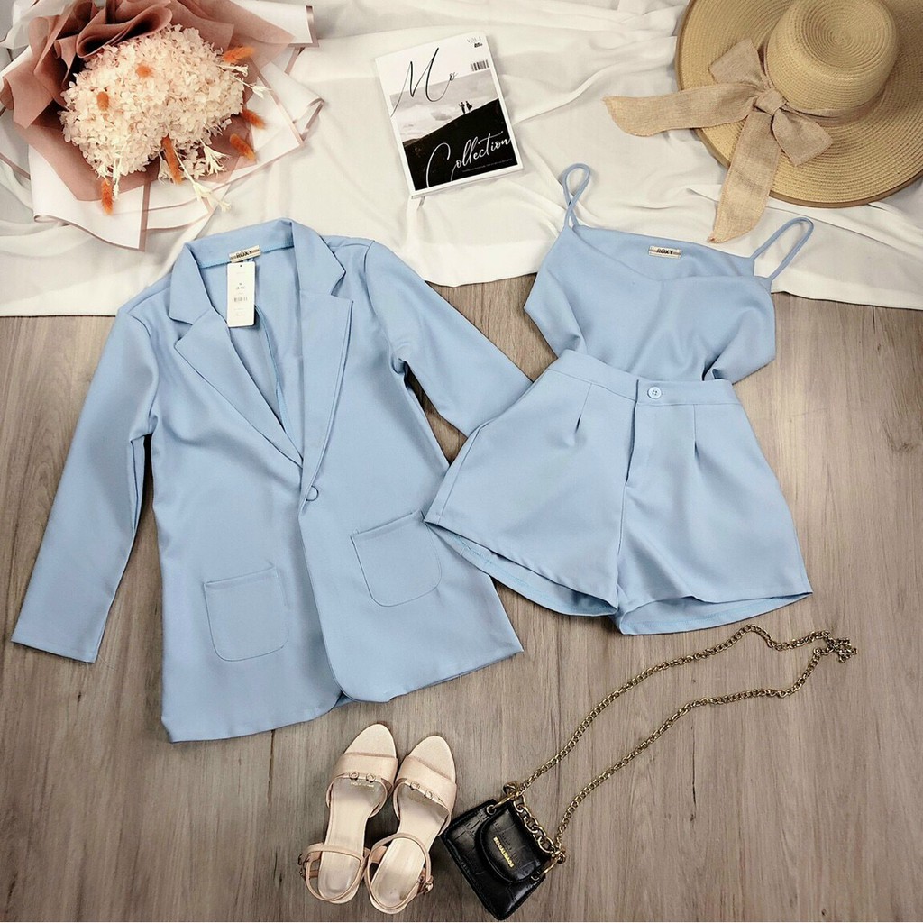 Set 3 món gồm Áo vest + áo kiểu nữ + Quần nữ