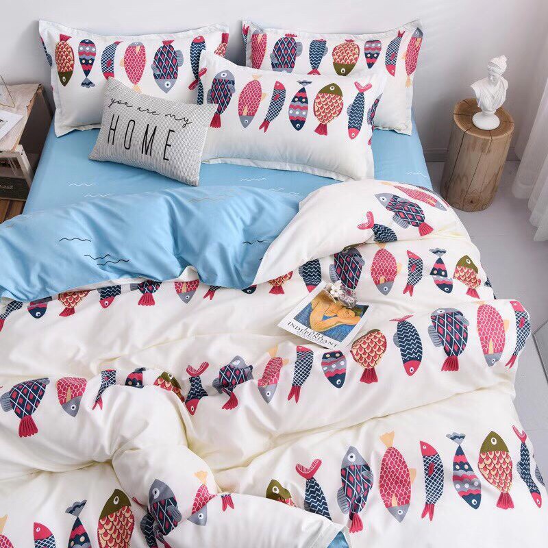 Bộ Chăn Ga Cotton Poly ❤️ 5 món hè đủ size đệm họa tiết cá miễn phí bo chun chăn ga gối hàn quốc nhập khẩu Mượt Decor