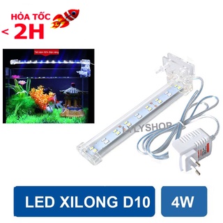 Đèn Led kẹp bể cá mini 15cm - 25cm XILONG D10 công suất 4W, dài 14.5cm, ánh sáng trắng xanh cao cấp