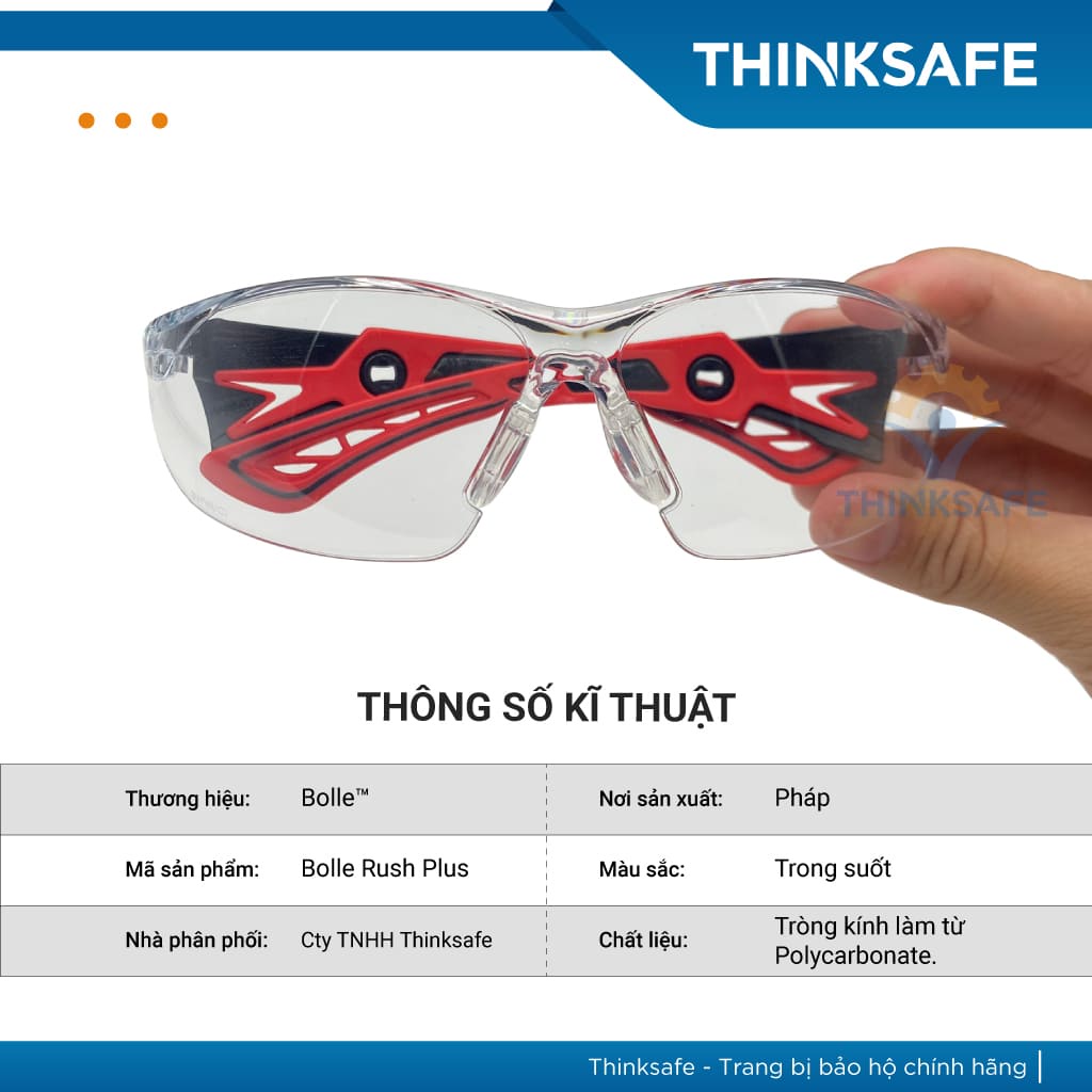 Kính bảo hộ cao cấp Bolle Rush Plus chống bụi tia UV đi đường làm việc Kính chống bụi chính hãng - THINKSAFE