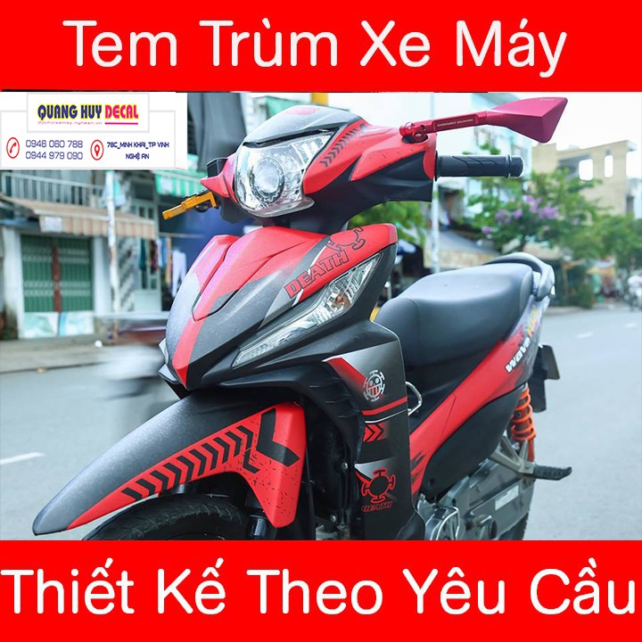 Tem trùm wave rsx đỏ đen, độ phủ bộ team decal cho xe máy rẻ đẹp