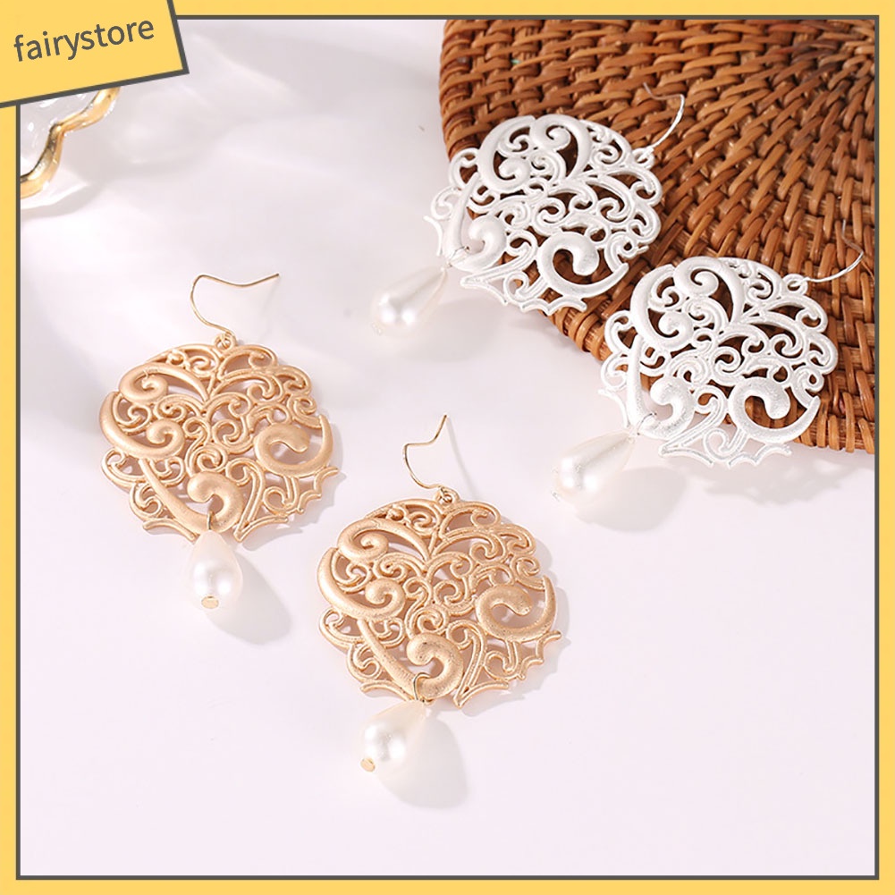 Khuyên Tai Nữ Hình Giọt Nước Đính Ngọc Trai Nhân Tạo Thời Trang