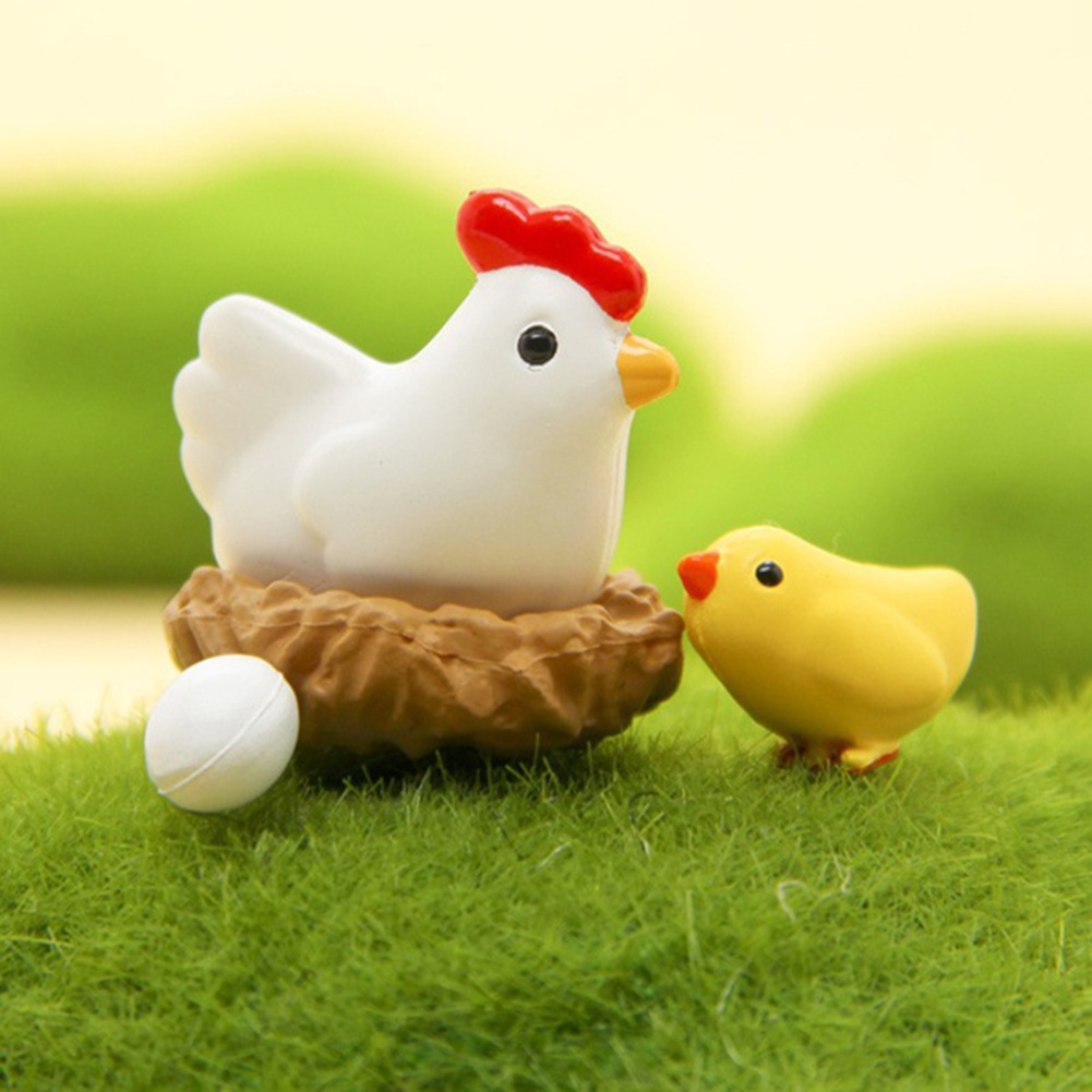 【SPP】12Pcs Miniature Hen Chicken Family Egg Statue Figurine Doll House Garden Decor