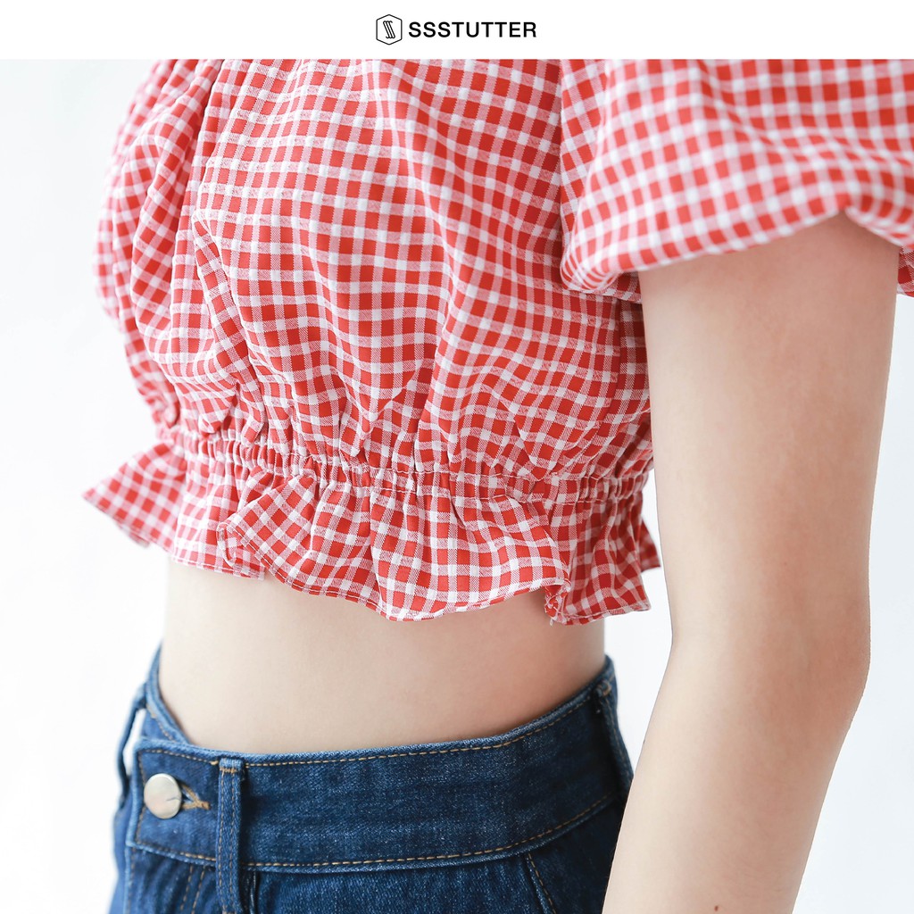 Áo crotop nữ SSSTUTTER kiểu tay bồng bèo nhún pin shirt