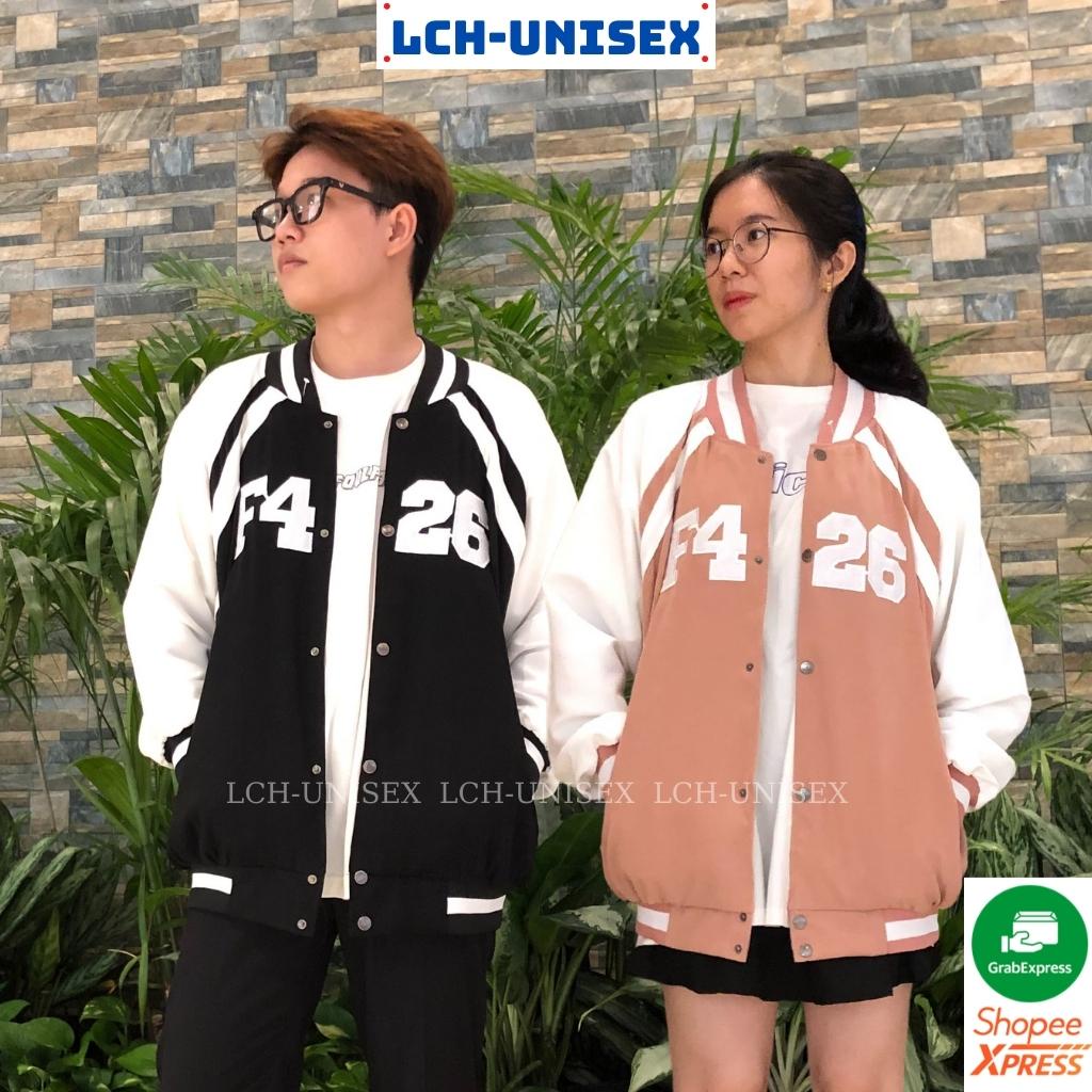 Áo khoác bomber bóng chày nam nữ chất da lộn thêu F426 Varsity jacket unisex form rộng 2 lớp LCH