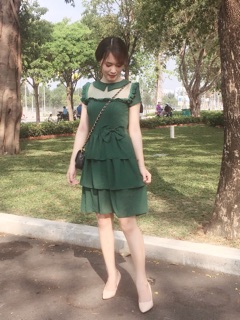 Đầm voan tầng nơ eo phối ren 🍓🍓🍓