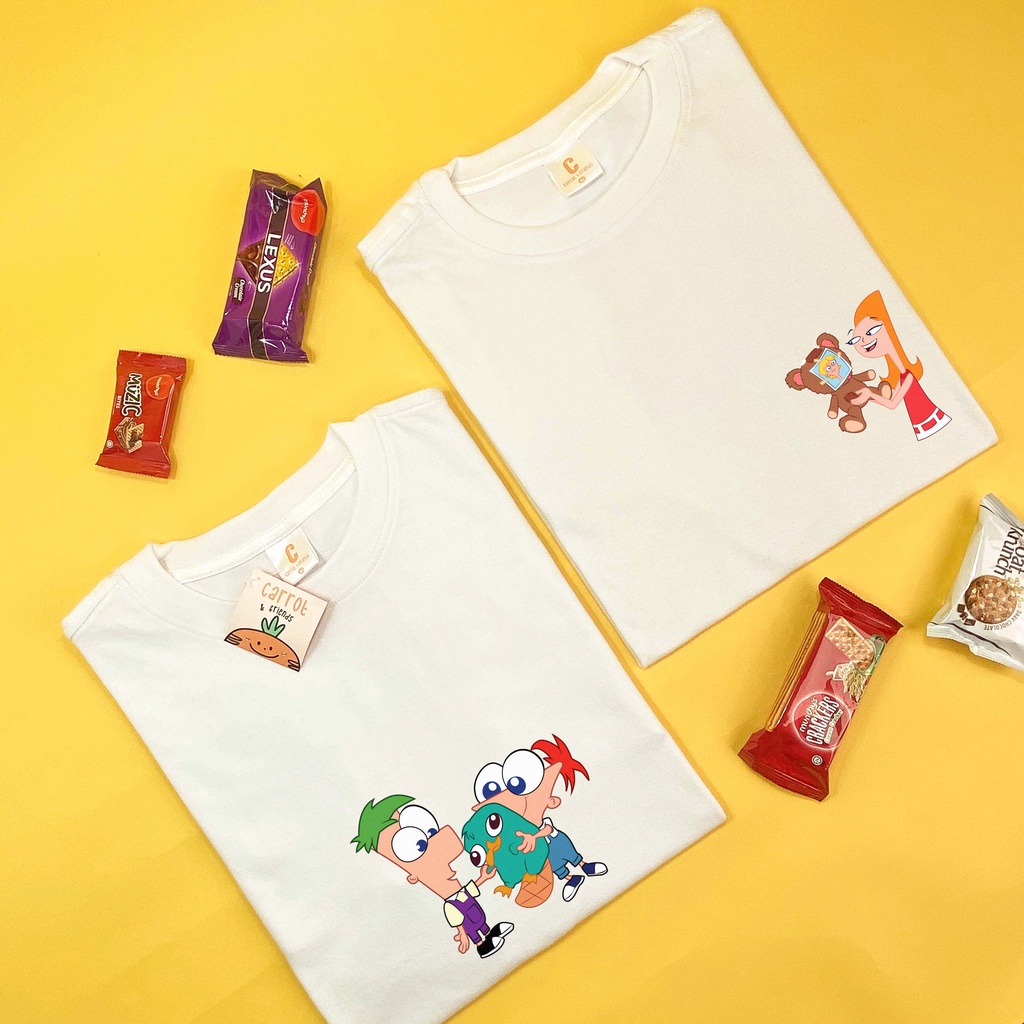Áo thun unisex hoạt hình PHINEAS & FERB vải cotton oversize tay lỡ form rộng