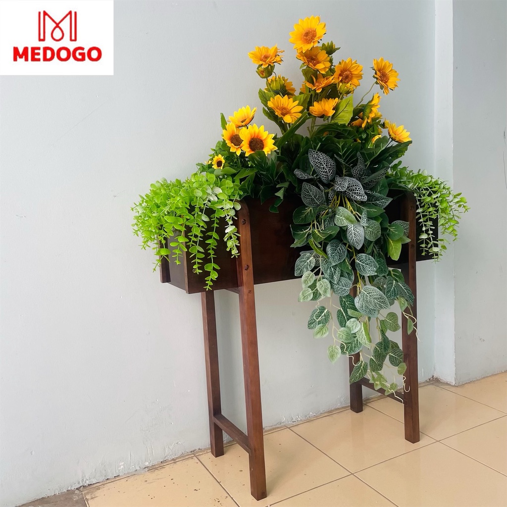 Chậu gỗ trồng cây MEDOGO hình chữ nhật chân thẳng , gỗ thông nhập khẩu chịu nước CG-01