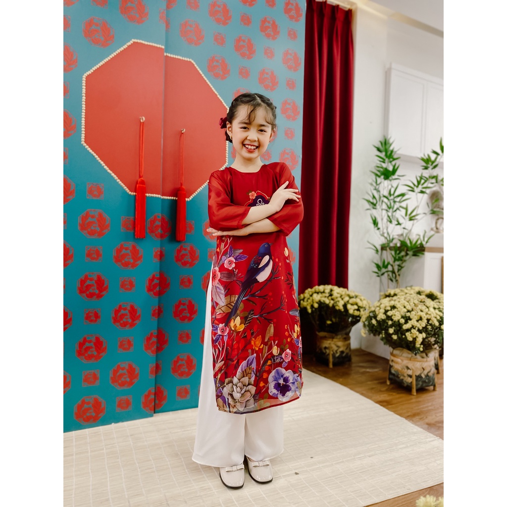 Kid áo dài đỏ quần trắng 1AD2044 ADORE DRESS