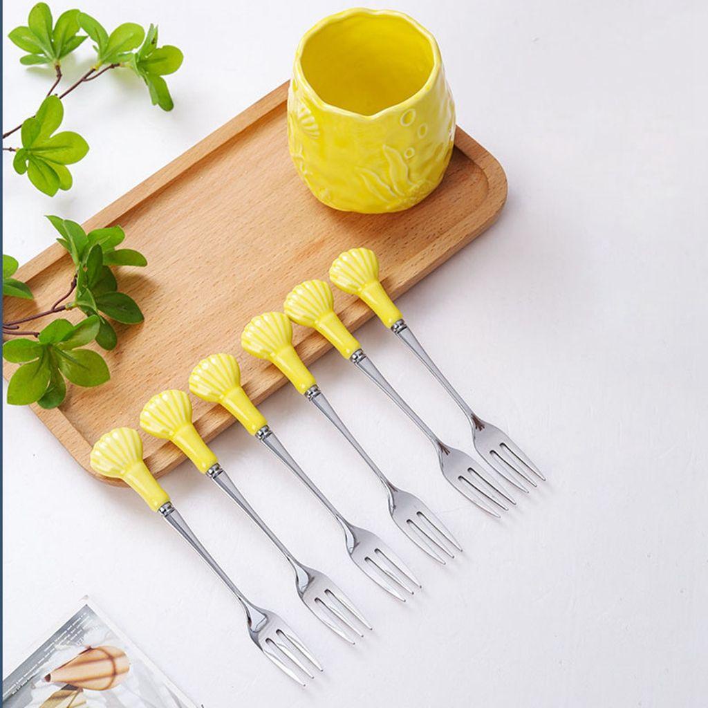 Nĩa Ăn Trái Cây Bằng Thép Không Gỉ Với Tay Cầm Bằng Sứ Dễ Thương