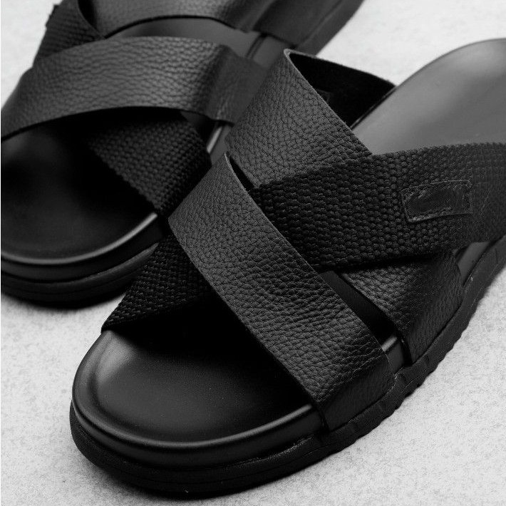 Dép da nam nữ couple, dép quai chéo da bò cao cấp thương hiệu HORSE đế cao su non QD01