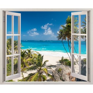Tranh dán tường cửa sổ 3D cảnh biển đẹp VTC VT0060 kim sa