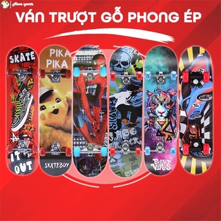 Ván trượt patin dành cho trẻ em thiếu niên nhiều hình skateboard 80cm 60cm gỗ phong ép 7 lớp