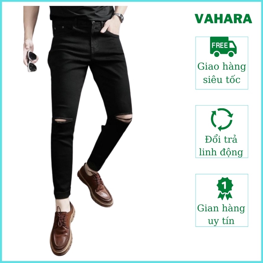 Quần jean nam màu đen rách gối,quần bò đẹp giá rẻ tcs 50 | BigBuy360 - bigbuy360.vn