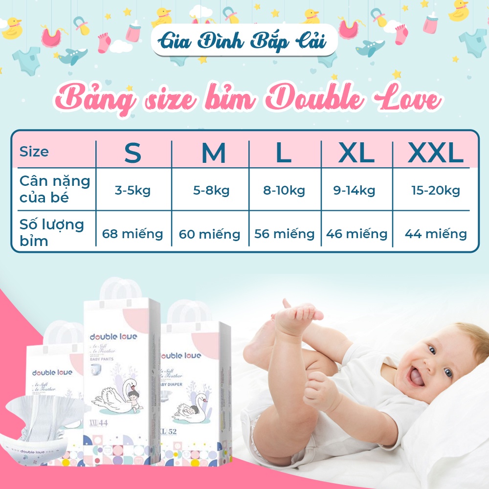 Tã quần Double Love nội địa Trung mỏng, thấm hút nhanh, chống tràn full size M54/L50/XL46/XXL44.