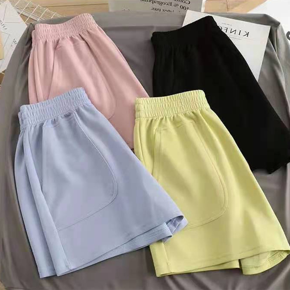 Quần Short Thể Thao Lưng Cao Ống Rộng Phối Túi Phong Cách Harajuku Đường Phố Cho Nữ