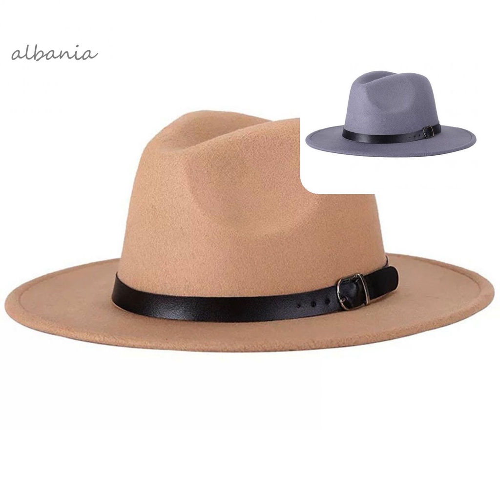 Mũ Fedora vành rộng có thắt lưng kiểu vintage thời trang thu đông cho nam và nữ