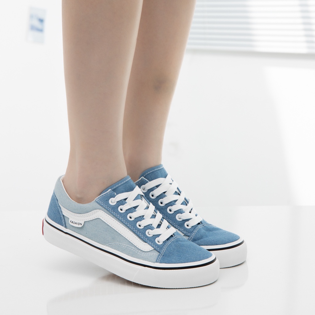 Giày MWC 0663 - Giày Thể Thao Nữ Đế Bằng, Sneaker Da Lộn Màu Đen Xanh Cá Tính MWC