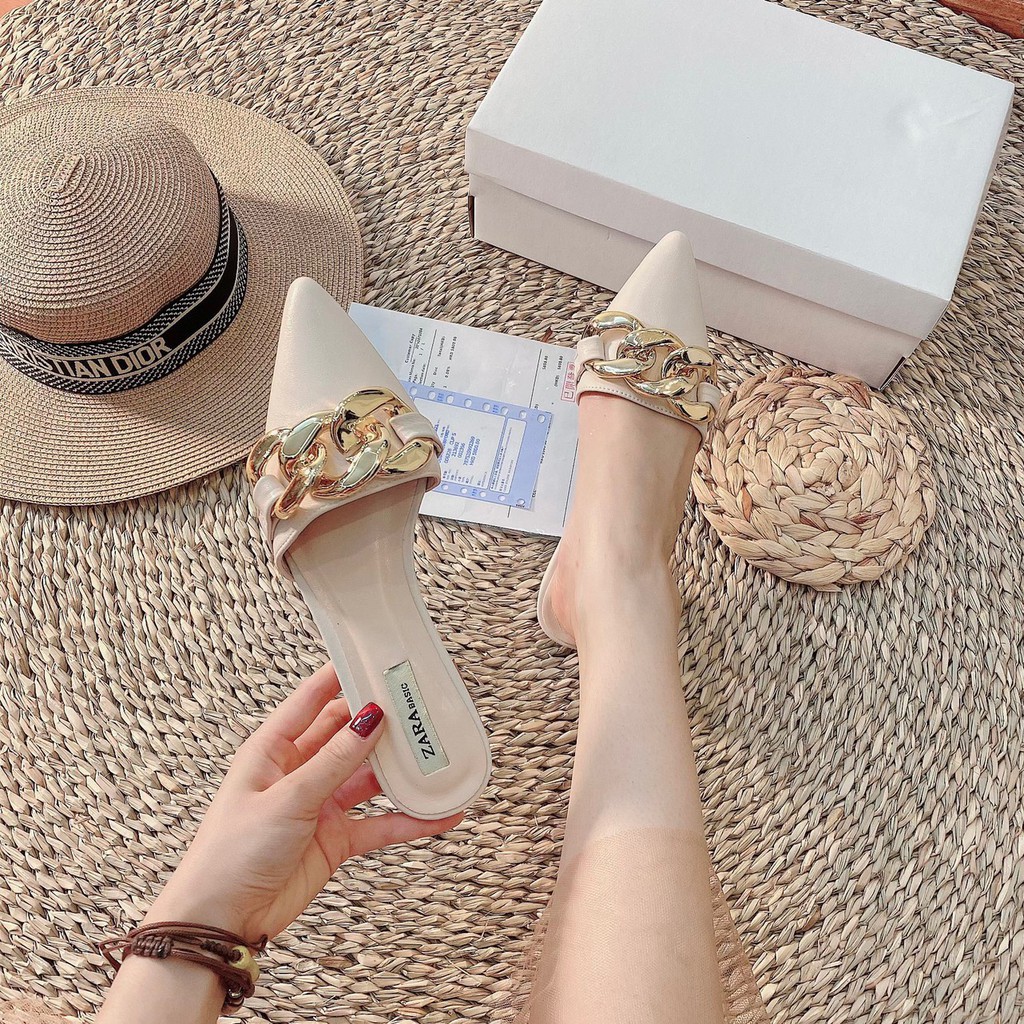 Sục nữ đế bệt mũi nhọn chất da lì hối dây xích phong cách nhẹ nhàng, tiểu thư BAMY | BigBuy360 - bigbuy360.vn