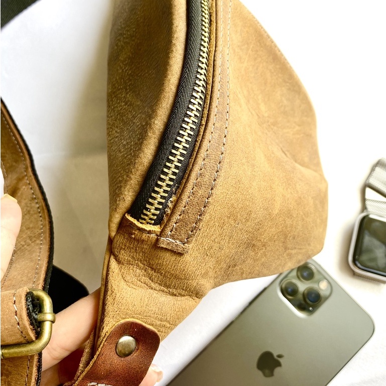 Túi đeo chéo ngực, Túi Sling bag nam nữ Sling bag da bò sáp thật 100% may thủ công Handmade BH 2 năm