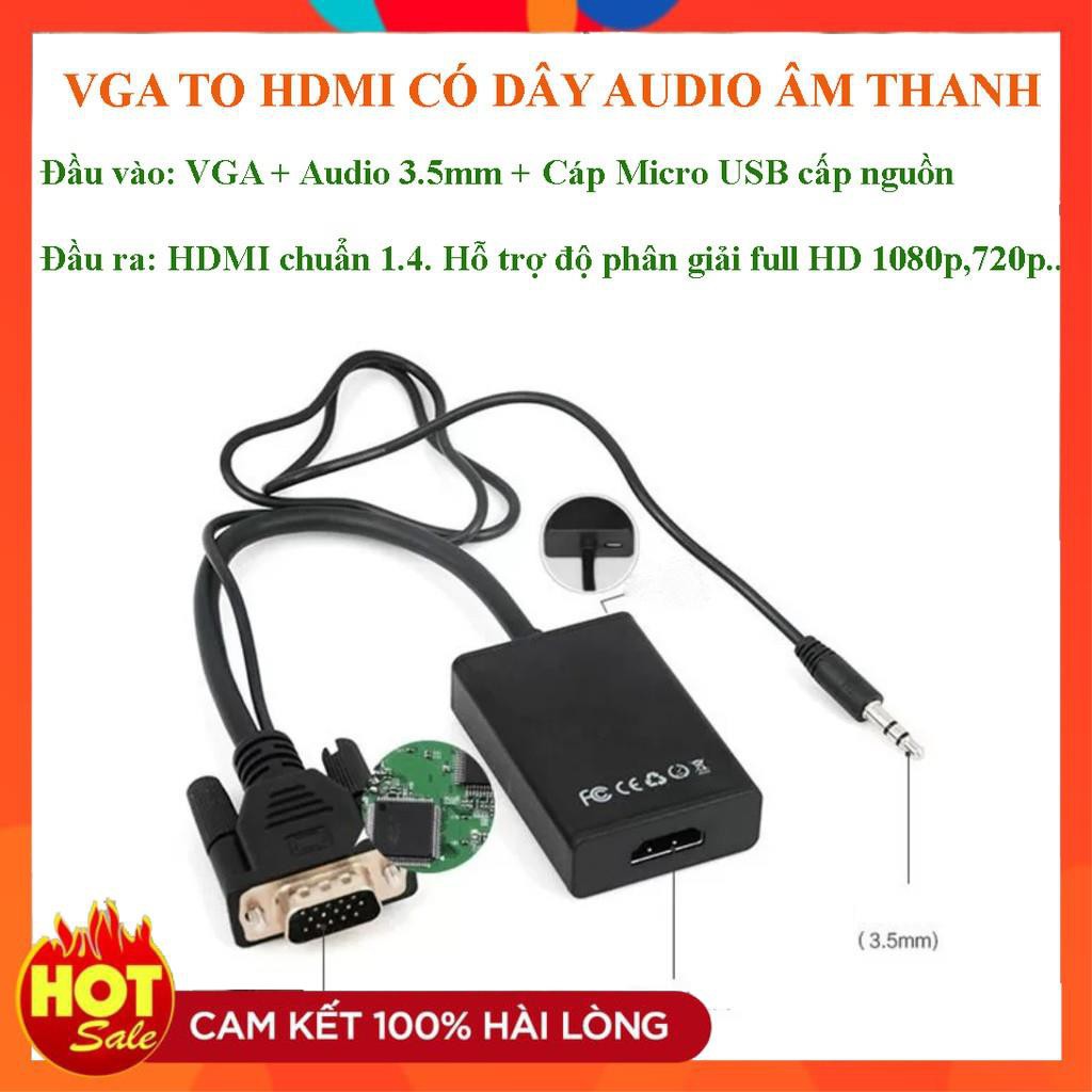 Cáp chuyển VGA to HDMI FULL HD có audio âm thanh 3.5-Đầu chuyển đổi tin hiệu Vga sang Hdmi có âm thanh audio