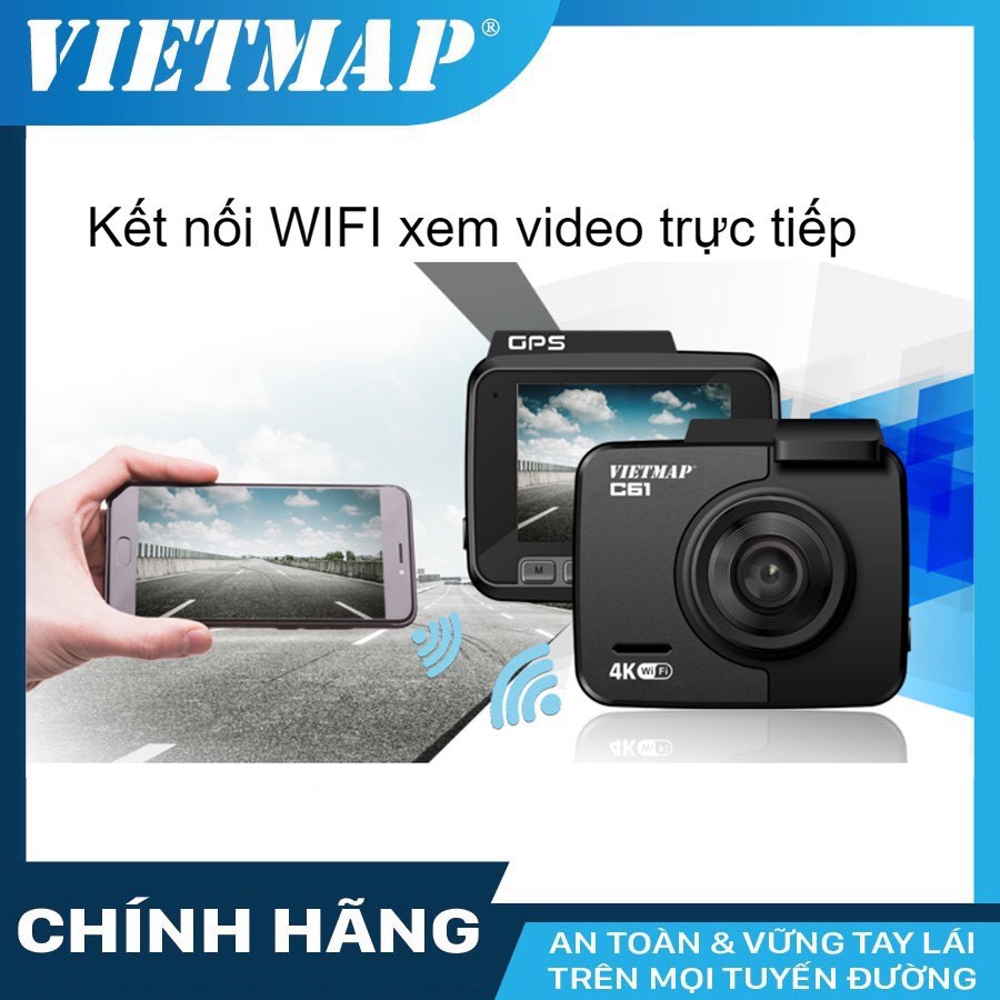 Camera Hành Trình Ô Tô Vietmap C61 Ghi Hình Ultra HD 4K Tích Hợp GPS - WiFi - Cảnh Báo Bằng Giọng Nói Tiếng Việt