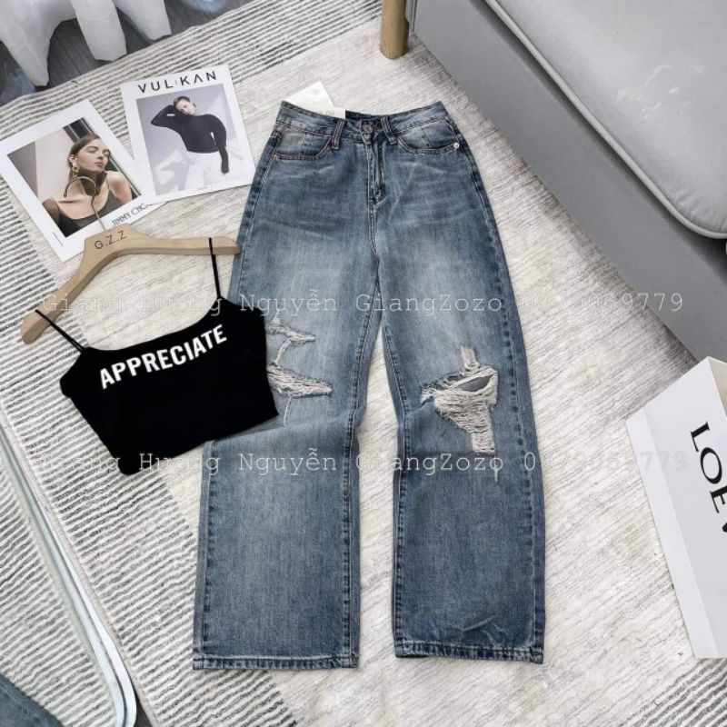 Quần jeans suông rách hàng QCL1