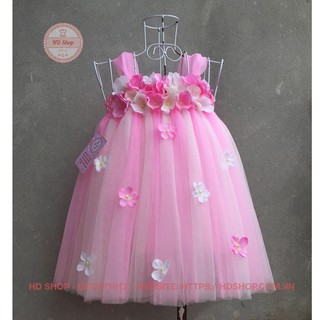 Đầm tutu cho bé ❤️FREESHIP❤️ Đầm tutu hồng phấn phối trắng 1-1 tú cầu