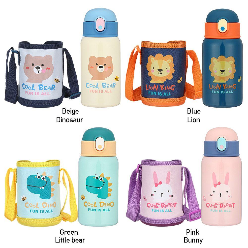 ♫Daphne♫ Bình Nước Giữ Nhiệt Bằng Thép Không Gỉ 400ML Có Ống Hút In Hình Hoạt Hình Dễ Thương Cho Bé