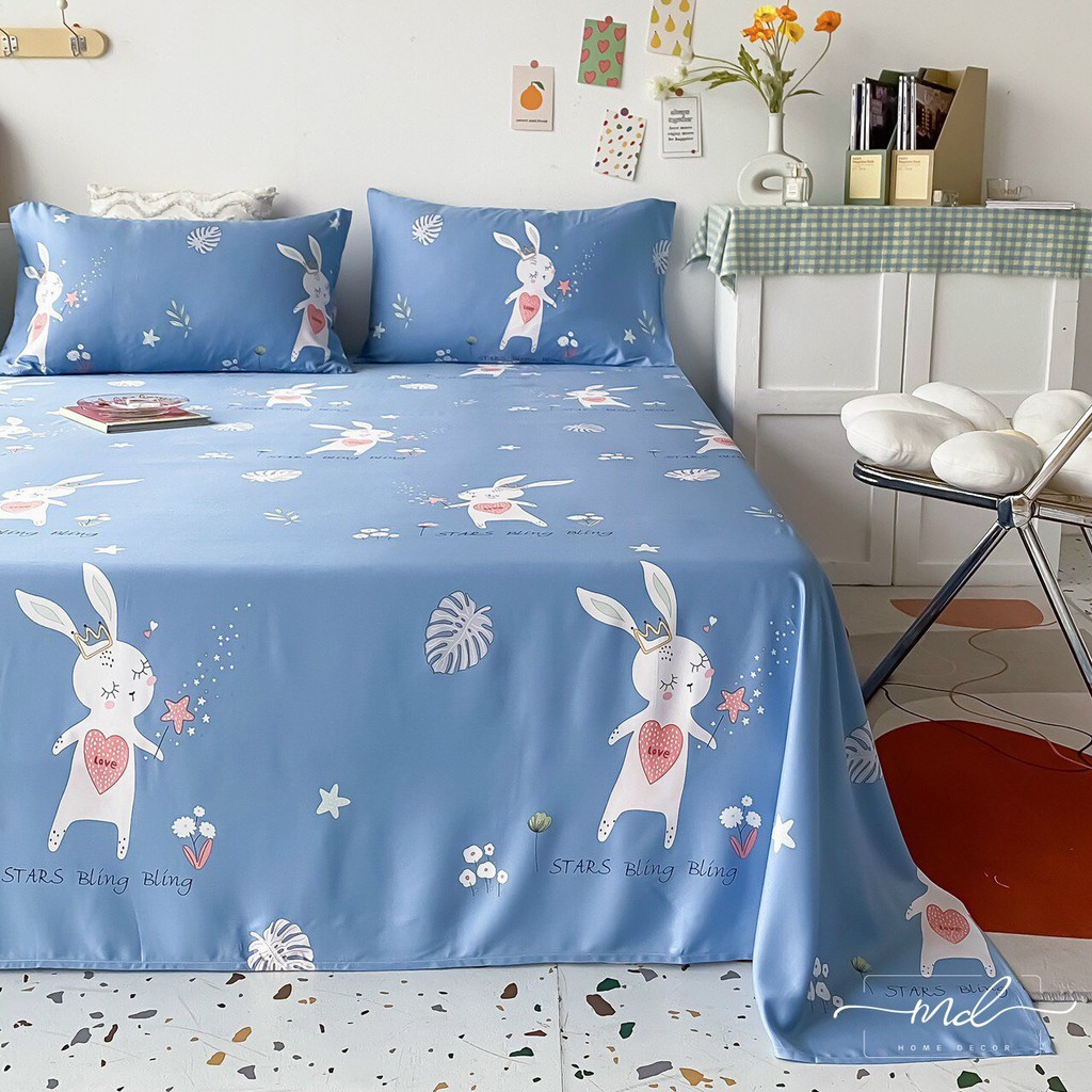 Drap + 2 Gối  FREESHIP EXTRA  Bộ Ga + 2 Gối Chất Liệu Lụa Tencel 60S - MD.Decor - Chăn ga gối