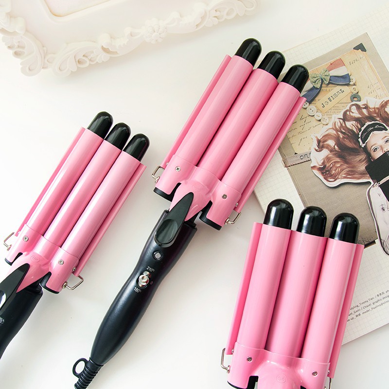 Máy uốn tóc bấm sóng nước kiểu Hàn Quốc 3 trục (32mm trục lớn- Màu hồng)