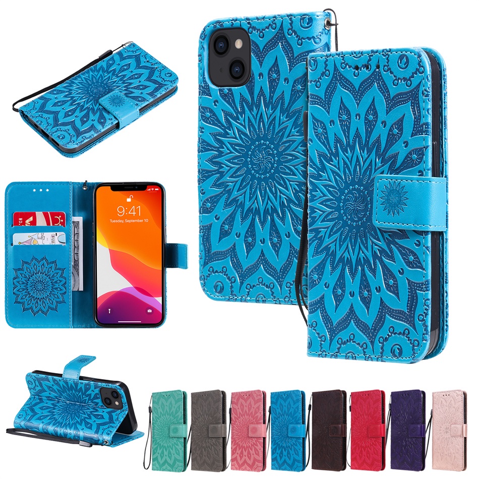Ốp Điện Thoại Nắp Lật Kiêm Ví Đựng Thẻ Họa Tiết Hoa Hướng Dương 3D Cho Apple iPhone 6Plus 6S Plus 7Plus 8Plus SE 2020 5 5S 6 6S 7 8