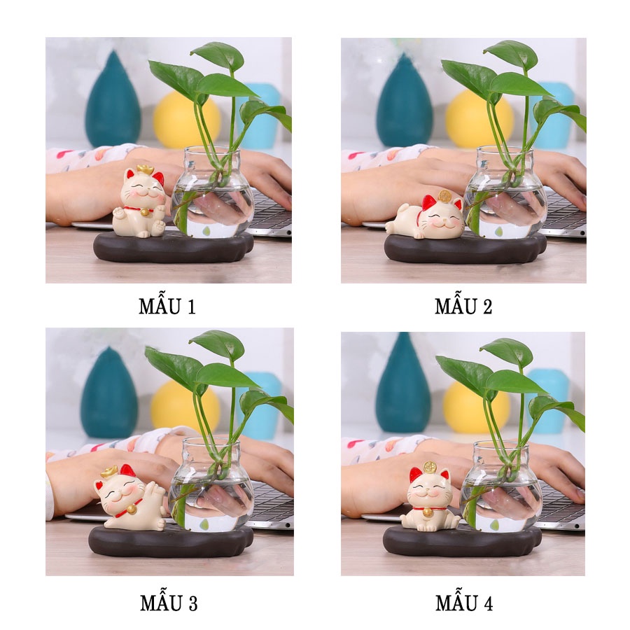 Bình thủy sinh mô hình mèo thần tài Ráp đầy đủ kiểu dáng trang trí bàn học, bàn làm việc,may mắn quà tặng bạn bè-H018