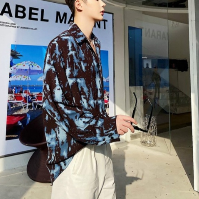 Áo Sơ Mi Nam Dài Tay Dáng Rộng Màu Nhuộm Phong Cách Hàn Quốc Thời Trang fashion lụa  áo nam đẹp simple top  áo kiểu nam  áo sơ mi nam form rộng