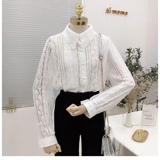 [loại 1] Áo ren kiểu sơ mi ve cổ phối ren cực quý tộc