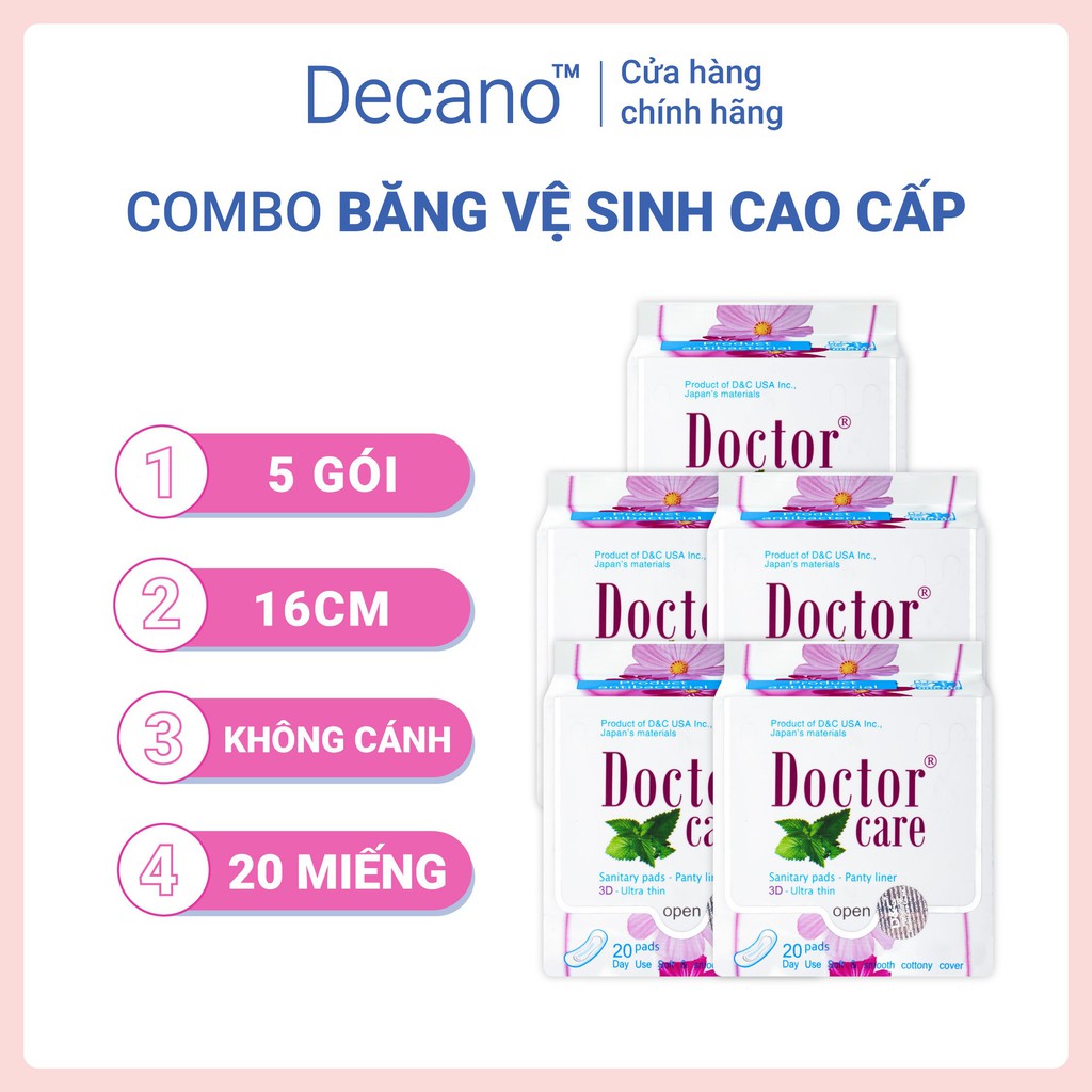 Combo 5 gói băng vệ sinh thảo dược Doctor Care hàng ngày 16cm Decano Store