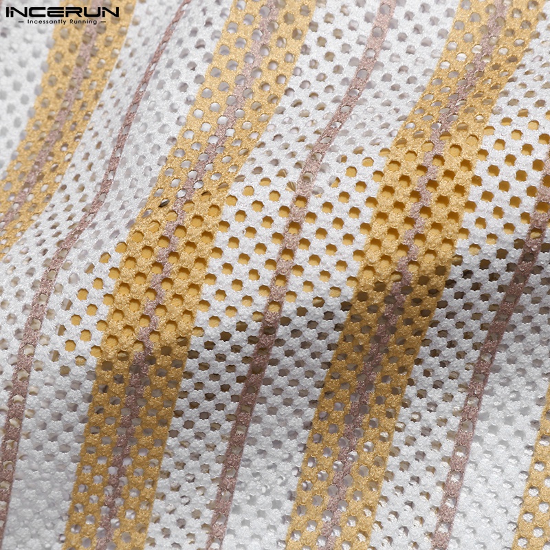 Áo thun polo INCERUN tay ngắn họa tiết kẻ sọc nhiều màu sắc thời trang mùa hè cho nam