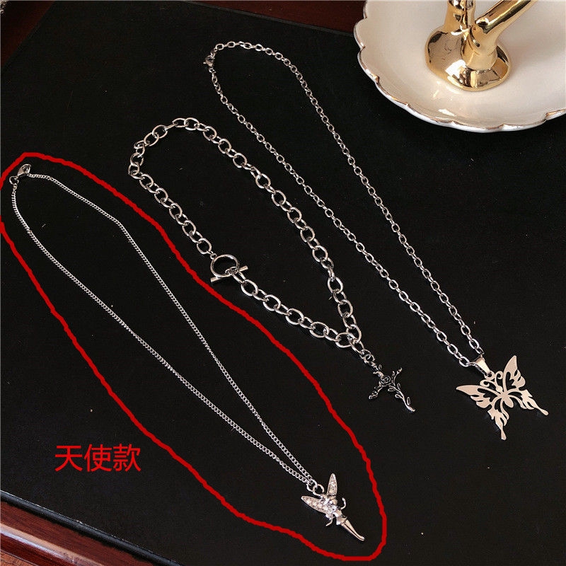 Dây chuyền nhiều lớp mặt hình cánh bướm / hoa hồng / nàng tiên phong cách thời trang harajuku 23236