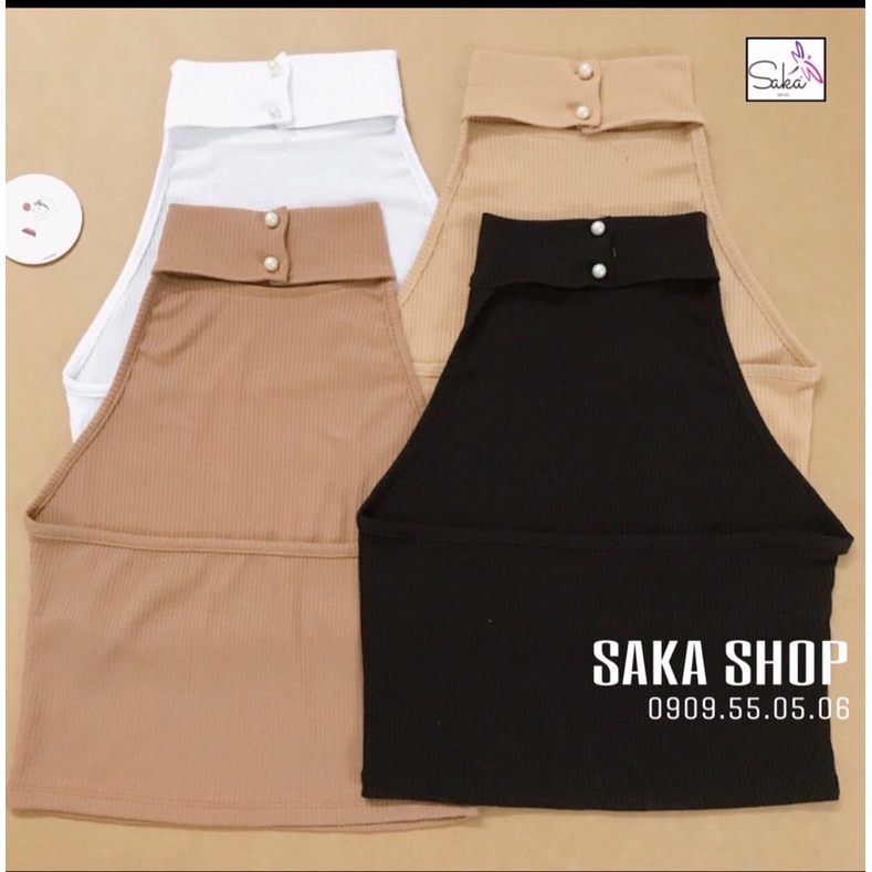 Áo thun nữ nút sau thun cotton gân