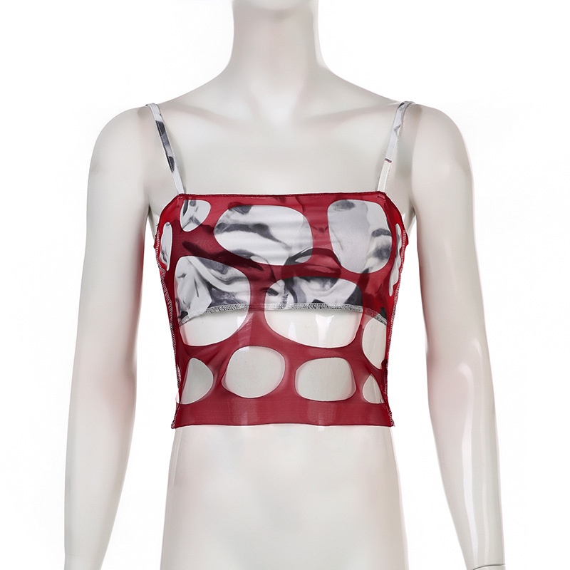 Áo Hai Dây In Họa Tiết Cổ Khoét Sâu Gợi Cảm Cho Nữ