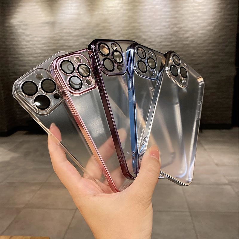 Ốp Điện Thoại Mềm Trong Suốt Mạ Điện Kèm Miếng Dán Ống Kính Dành Cho iPhone 13 12 11 Pro Max