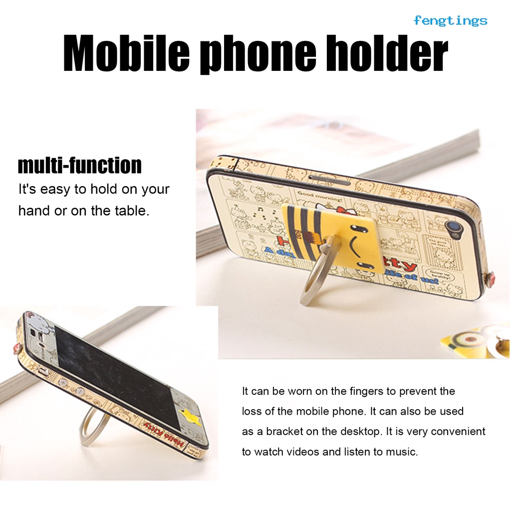 Giá Đỡ Điện Thoại Dạng Nhẫn Bằng Thép Không Gỉ Họa Tiết Hoạt Hình Dễ Thương